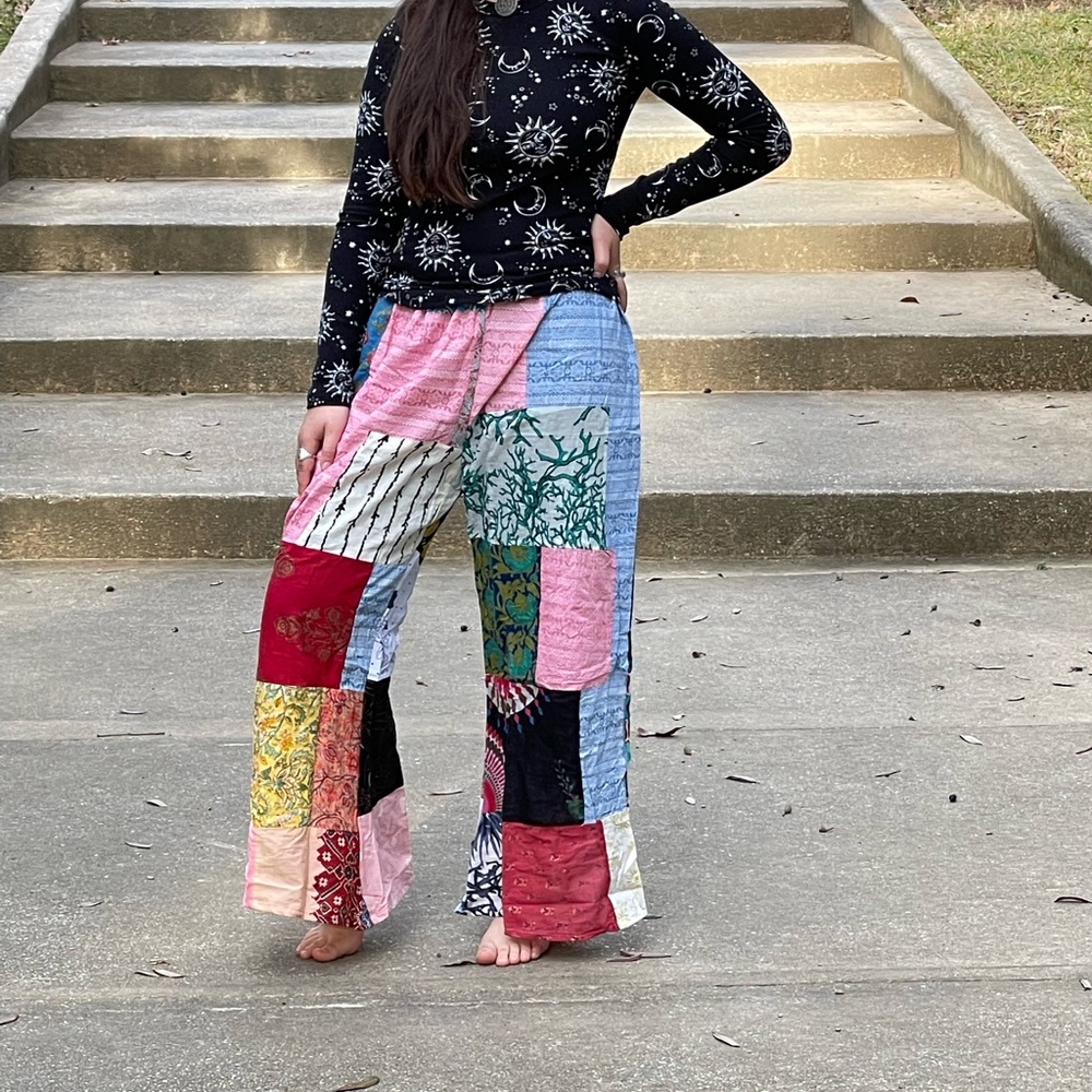 Patchwork Harem Pants 100 % Cotton With Drawstring - image 8